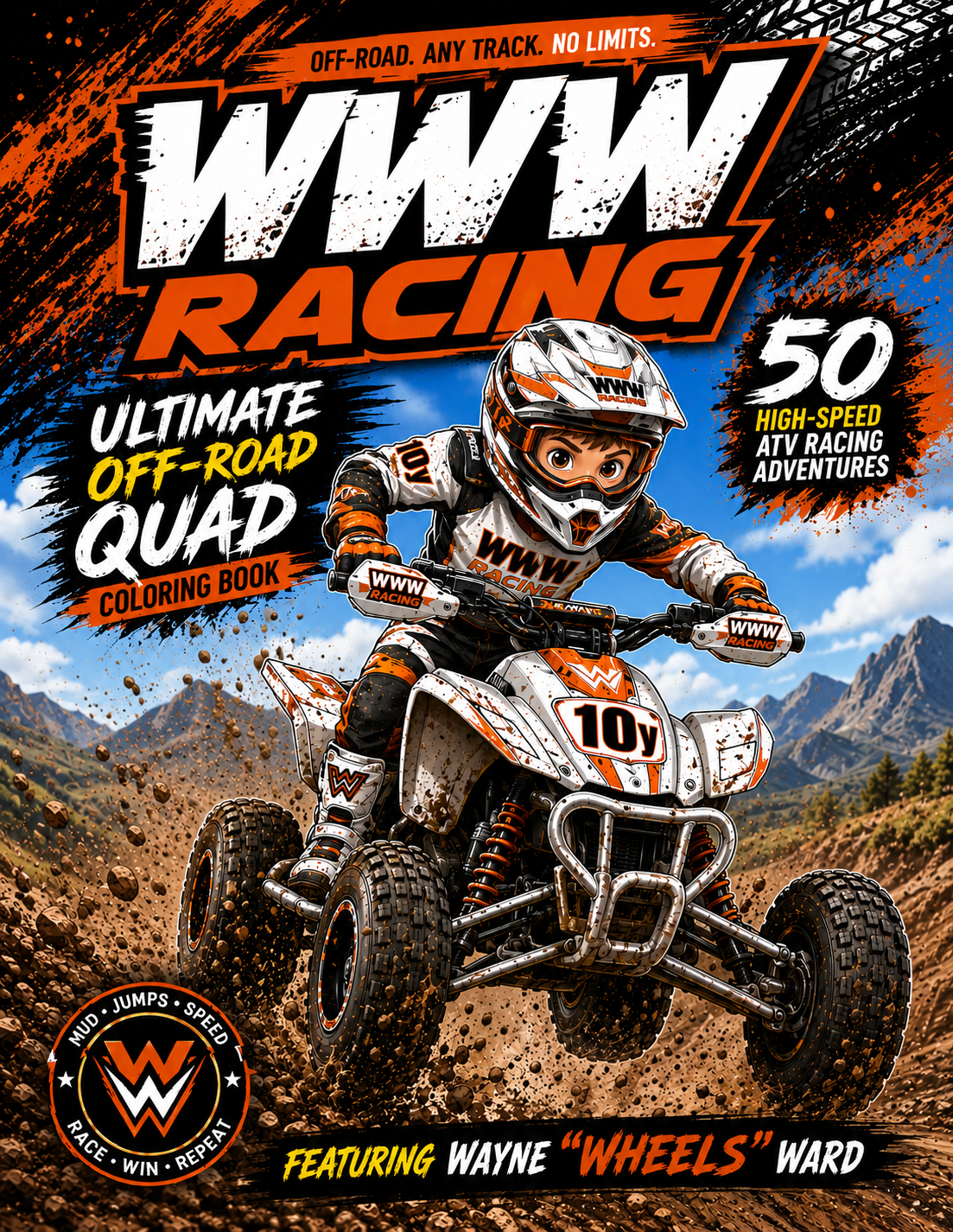 Book cover for WWW Racing Ultimate Off-Road Quad Coloring Book by Emma Foxglove, published by FMRA Publishing